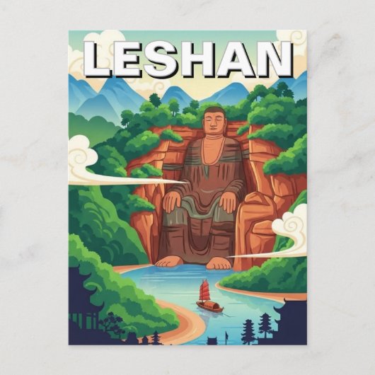 Leshan Großer Buddha China Reise Postkarte (Vorderseite)