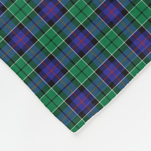 Leslie Clan Bright Blue und Green Hunting Tartan Fleecedecke (Ecke)