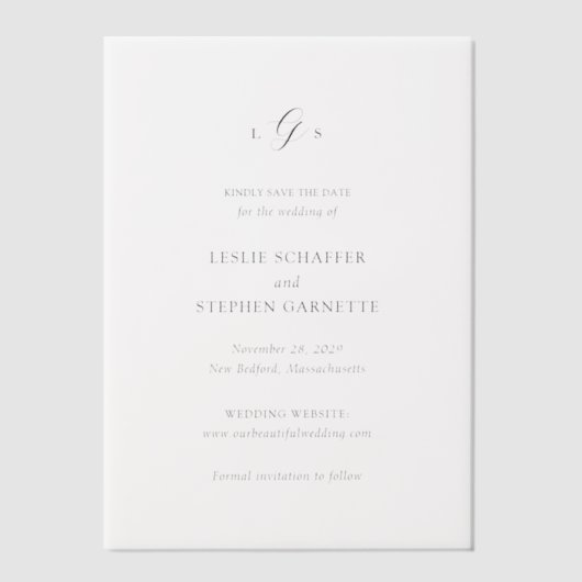 Leslie Monogram Elegant Wedding Save the Date Pergament Einladungen (Vorderseite)