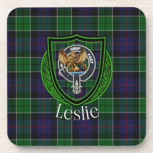 Leslie-Schottischer-Clan-Tartan & -Wappen Getränkeuntersetzer