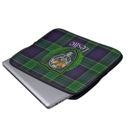 Leslie Scottish Clan Tartan and Crest Laptopschutzhülle (Vorne Knopf)