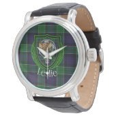 Leslie Scottish Clan Tartan & Crest Armbanduhr (Schrägansicht)