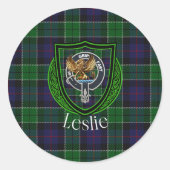Leslie Scottish Clan Tartan & Crest Runder Aufkleber (Vorderseite)