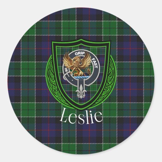 Leslie Scottish Clan Tartan & Crest Runder Aufkleber (Vorderseite)