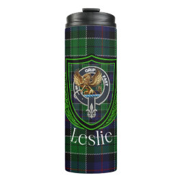 Leslie Scottish Clan Tartan & Crest Thermosbecher