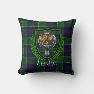 Leslie Scottish Clan Tartan & Wappen Kissen