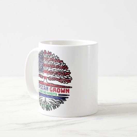 Lesotho American USA Tree Roots Flag Kaffeetasse (Vorderseite Links)