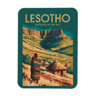Lesotho Drakensberg Illustration Reise Kunst Retro Magnet