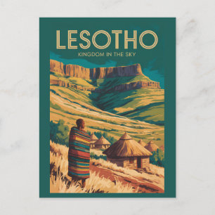 Lesotho Drakensberg Illustration Reise Kunst Retro Postkarte