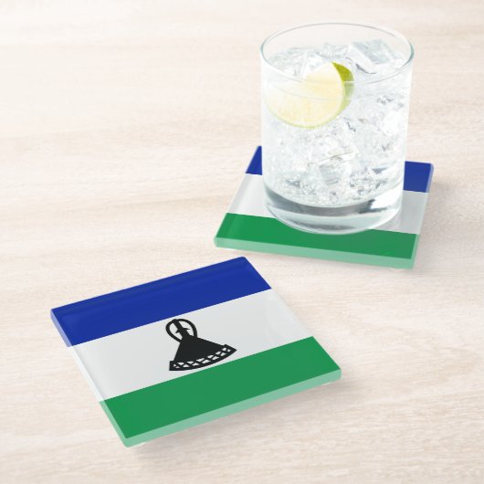 Lesotho Flag Glasuntersetzer (Schrägansicht)