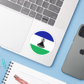 Lesotho Flag Round Sticker (Laptop mit iPhone)