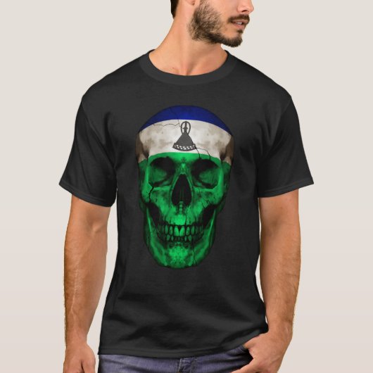 Lesotho Flag Skull Basotho Roots Proud Patriotic T-Shirt (Vorderseite)