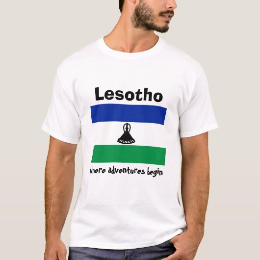Lesotho-Flagge + Karte + Text-T - Shirt (Vorderseite)
