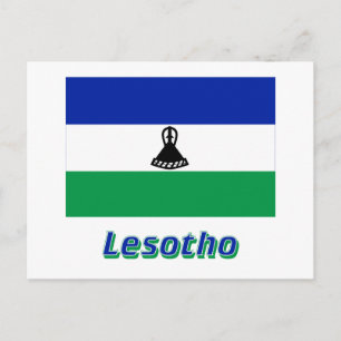 Lesotho-Flagge mit Name Postkarte