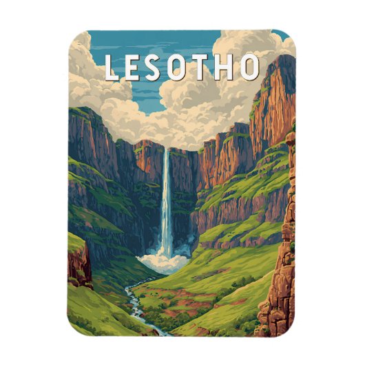 Lesotho Illustration Reise Kunst Vintage Magnet (Vertikal)