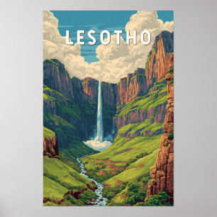 Lesotho Illustration Reise Kunst Vintage Poster