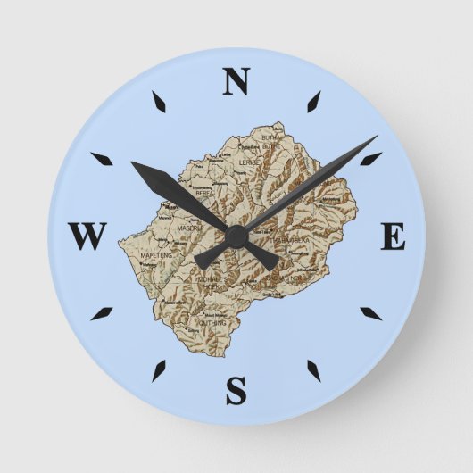Lesotho Map Clock Runde Wanduhr (Vorderseite)