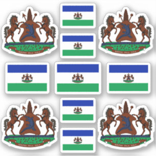 Lesotho - Staatssymbole/Wappen und Flagge Aufkleber