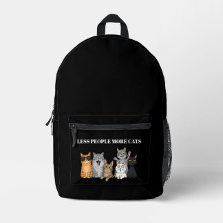 Less People More Cats | Cute Peeking Cats Black Ba Bedruckter Rucksack