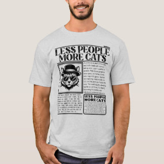 Less People More Cats Vintage Newspaper Retro T-Shirt