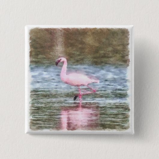 Lesser Flamingo Watercolor Button (Vorderseite)