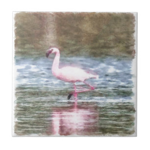 Lesser Flamingo Watercolor Fliese