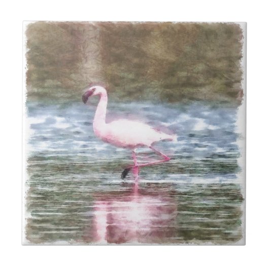 Lesser Flamingo Watercolor Fliese (Vorderseite)