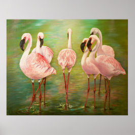 Lesser flamingos painting Art Poster