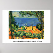 L'Estaque mit roten Dächern von Paul Cezanne Poster (Vorne)