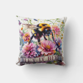 Let It Bee – Watercolor Bumblebee Spring Floral  Kissen