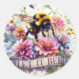Let It Bee – Watercolor Bumblebee Spring Floral  Runder Aufkleber
