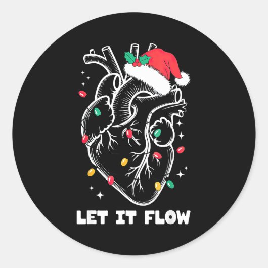 Let It Flow Anatomy Heart Santa Xmas Runder Aufkleber (Vorderseite)