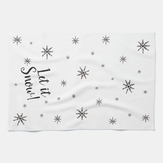 Let it Snow Black and White Snowflake Geschirrtuch (Horizontal)