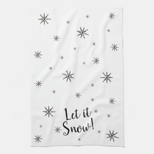 Let it Snow Black and White Snowflake Geschirrtuch (Vertikal)
