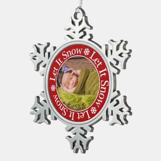 Let It Snow Christmas Photo Template Snowflake Schneeflocken Zinn-Ornament (Rechts)