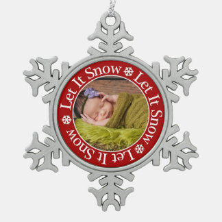 Let It Snow Christmas Photo Template Snowflake Schneeflocken Zinn-Ornament