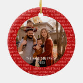 Let It Snow Christmas Script Family Foto Red Keramik Ornament (Hinten)