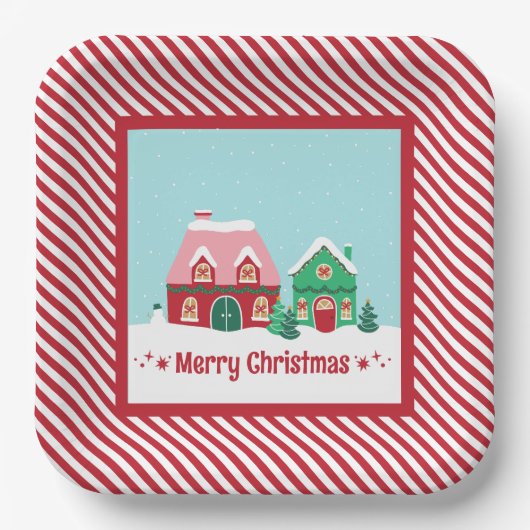 Let it Snow Christmas Village Square Paper Plate Pappteller (Vorderseite)
