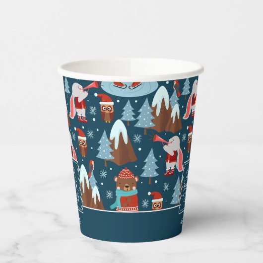 Let it Snow Cute Animal with Name Blue Christmas Pappbecher (Links)