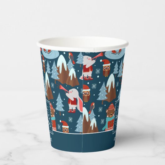 Let it Snow Cute Animal with Name Blue Christmas Pappbecher (Rechts)