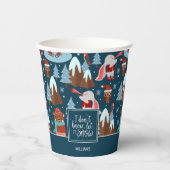 Let it Snow Cute Animal with Name Blue Christmas Pappbecher (Vorderseite)