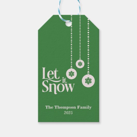 "Let it Snow" dunkelgrün Geschenkanhänger (Vorderseite)