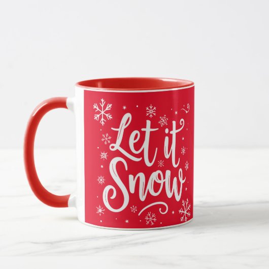 Let it Snow Elegante Script Weihnachten Feierlich Tasse (Links)