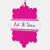 LET IT SNOW Fancy Text Bright Pink White Stripes Ornament Karte (Linke Ecke)