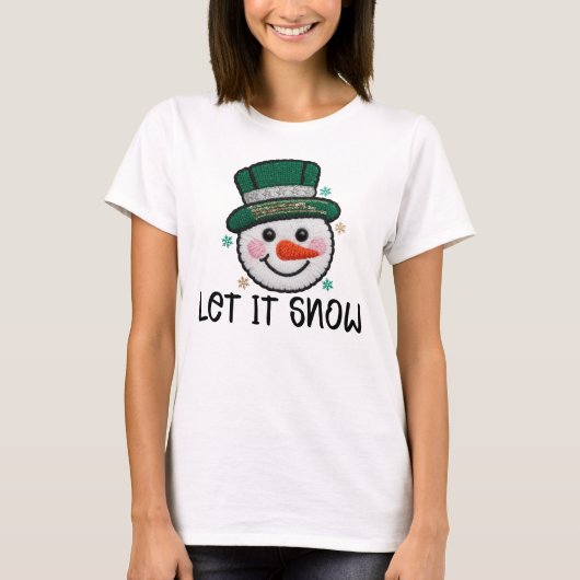Let It Snow, Faux Crochet Snowman T-Shirt (Vorderseite)
