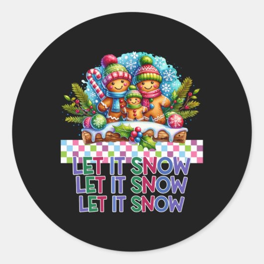 Let It Snow Gingerbread Family Christmas T Shirt Runder Aufkleber (Vorderseite)
