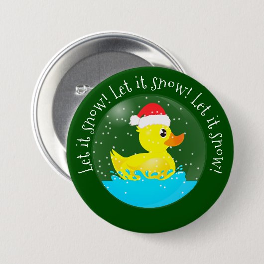 "Let it Snow" Kawaii Gummi Ducky Snowglobe Button (Vorne & Hinten)