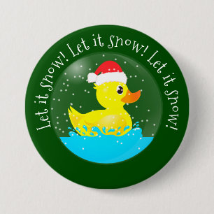 "Let it Snow" Kawaii Gummi Ducky Snowglobe Button