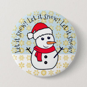 "Let it Snow" kawaii Schneemann Button