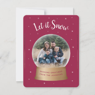 Let It Snow Red Snow Globe Christmas Foto Card Feiertagskarte